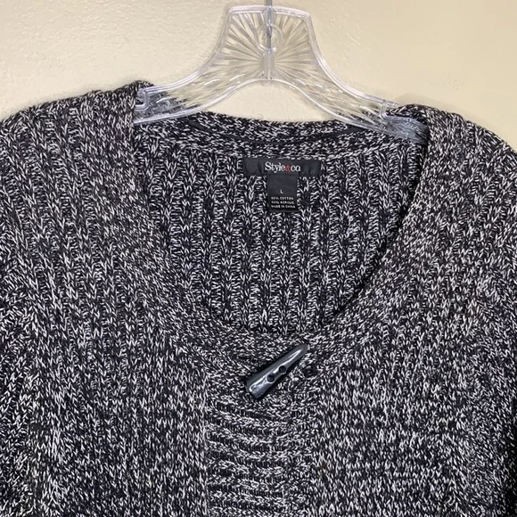 STYLE & CO Cardigan Duster Sweater Black White Marled Toggle Buttons Large - Picture 4 of 12